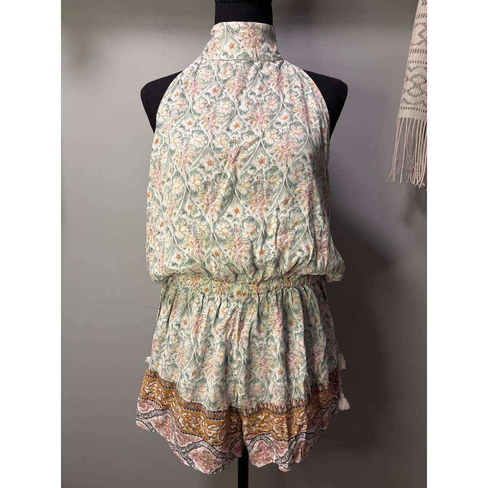 Faithfull The Brand Floral Halter Romper Backless Boho Tassel High Neck Medium - Picture 2 of 8